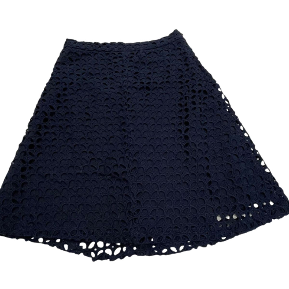 Zara Woman Size S Navy Blue Eyelet Lace A-Line Skirt Lined Side-Zip 21" Length
